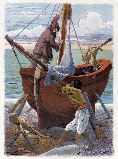 Robinson Crusoe e Venerdì costruiscono una barca da Felicien baron de Myrbach Rheinfeld