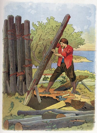 Robinson Crusoe costruisce la sua prima casa da Felicien baron de Myrbach Rheinfeld