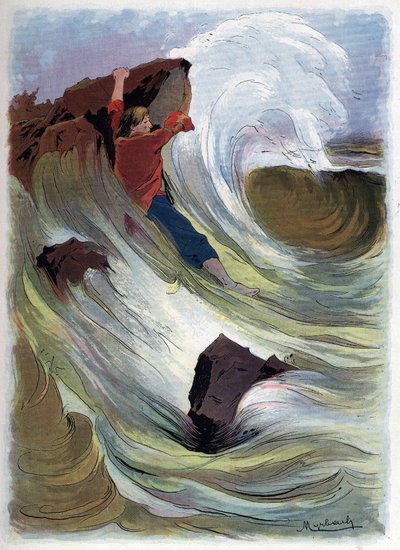 Robinson Crusoe riesce ad aggrapparsi a una roccia da Felicien baron de Myrbach Rheinfeld