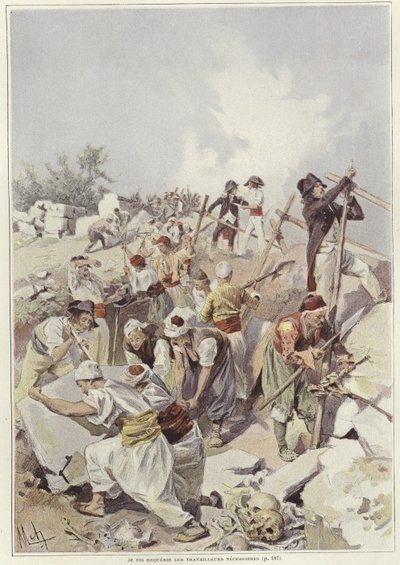 Soldati e civili che costruiscono una barricata da Felicien baron de Myrbach Rheinfeld