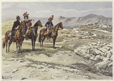 Soldati a cavallo che sorvegliano Nicopoli da Felicien baron de Myrbach Rheinfeld