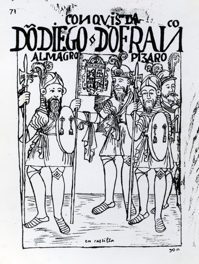 I conquistadores Diego de Amagro e Francisco Pizarro riconciliati a Castiglia da Felipe Huaman Poma de Ayala