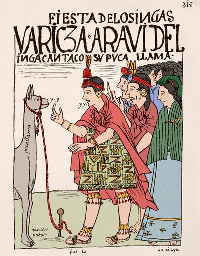 Impero Inca: il sacrificio di un lama in occasione di un rito inca - Disegno a inchiostro dal manoscritto 