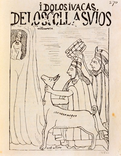 Offerta inca di un lama agli idoli da Felipe Huaman Poma de Ayala