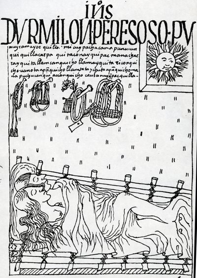 Incas nativi dormono durante la mattina, trascurando i loro doveri da Felipe Huaman Poma de Ayala
