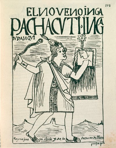 Ritratto del grande imperatore inca Pachacutec da Felipe Huaman Poma de Ayala