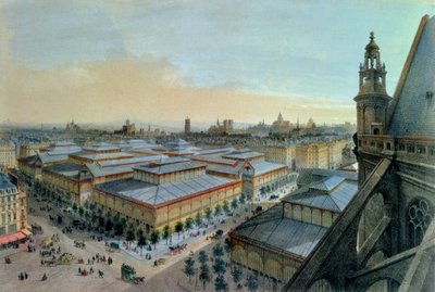 Veduta di Les Halles a Parigi presa dalla galleria superiore di Saint Eustache, c. 1870-80 da Felix Benoist