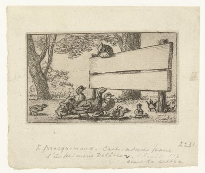Biglietto da visita con anatre vicino a una recinzione di legno per il tipografo Delâtre da Felix Bracquemond