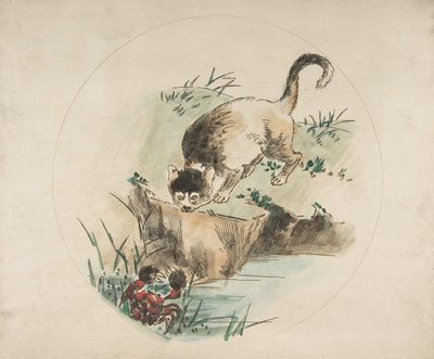 Decorazione per un piatto: un gatto che caccia un granchio da Felix Bracquemond