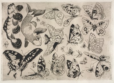 Servizio da cena Rousseau: Farfalle e pesci n. 16, 1866 da Felix Bracquemond