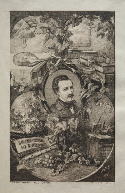 Frontespizio per "Nuove opere di Champfleury, Gli amici della natura": Ritratto di Champfleury, dopo Gustave Courbet da Felix Bracquemond