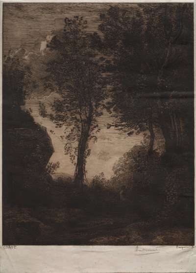Paesaggio: Tramonto, dopo Corot, c. 1858 da Felix Bracquemond