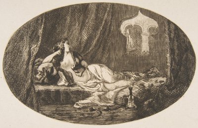 Odalisca sdraiata in un harem, da Titres de Romance, 1857 da Felix Bracquemond