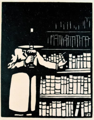 Amante dei libri con lampada nella sua biblioteca da Felix Edouard Vallotton