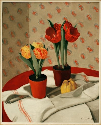 Due vasi di tulipani rossi e gialli da Felix Edouard Vallotton