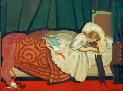 Donna sdraiata che gioca con un gatto da Felix Edouard Vallotton