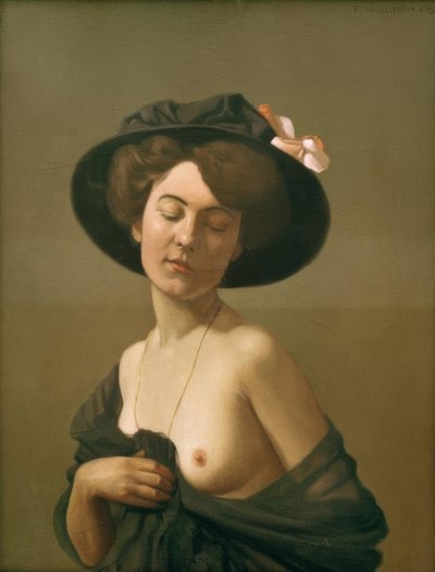 Donna avvolta in una sciarpa nera, cappello nero da Felix Edouard Vallotton