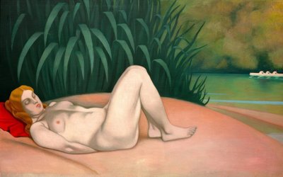 Donna nuda che dorme al bordo dell