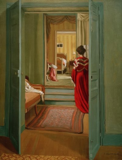 Interno con donna di spalle in rosso da Felix Edouard Vallotton