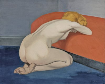 Donna nuda inginocchiata davanti a un divano rosso, 1915 da Felix Edouard Vallotton