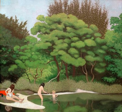 Paesaggio boschivo soleggiato, con due donne e un bambino da Felix Edouard Vallotton
