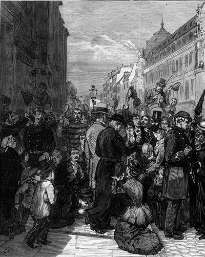 Deportazione dei Gesuiti dalla Rue de Sevres a Parigi a seguito dei decreti di marzo 1880 emessi da Jules Ferry che rimuovono il diritto di insegnare ai membri delle congregazioni religiose non autorizzate: la popolazione parigina mostra solidarietà con l