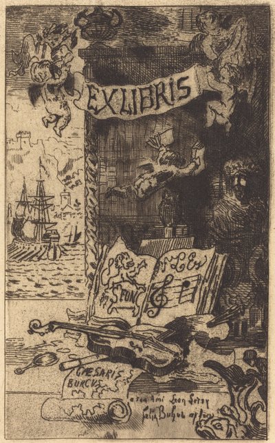 Ex-libris di Léon Lerey da Felix Hilaire Buhot