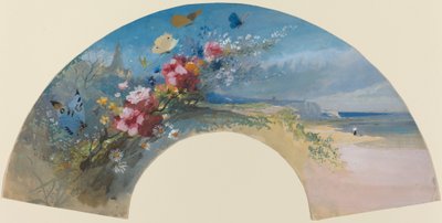 Ventaglio con Fiori Selvatici e Farfalle contro la Costa Normanna da Felix Hilaire Buhot