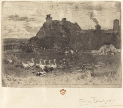Les Petites Chaumières, cottage con tetto di paglia - piccola piastra, 1878 da Felix Hilaire Buhot