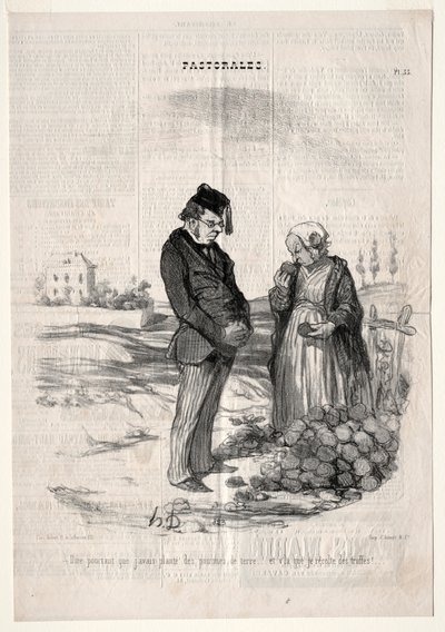 Pastorali, tavola 33: Dicono, tuttavia, che se pianto patate, raccoglierò tartufi da Felix Hilaire Buhot
