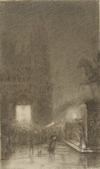 Raduno serale davanti a una cattedrale da Felix Hilaire Buhot
