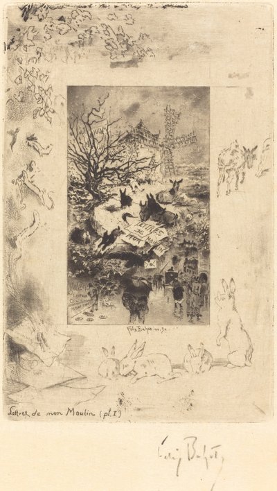 Pagina del Titolo per Lettres de Mon Moulin, c. 1885 da Felix Hilaire Buhot