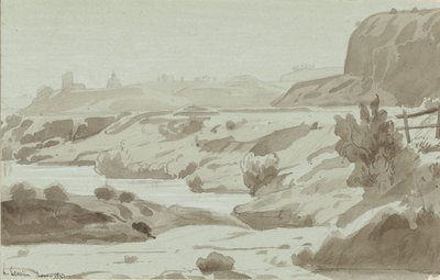 Veduta della campagna romana con un fiume in primo piano da Felix Hippolyte Lanoue