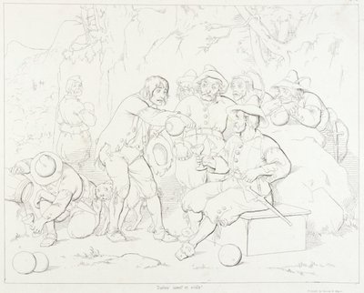 (Rip Van Winkle, illustrazione) Rip che serve liquori agli strani uomini delle montagne da Felix Octavius Carr Darley