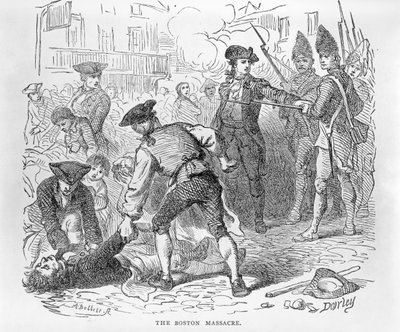 Il massacro di Boston, 5 marzo 1770, inciso da A. Bollett da Felix Octavius Carr Darley