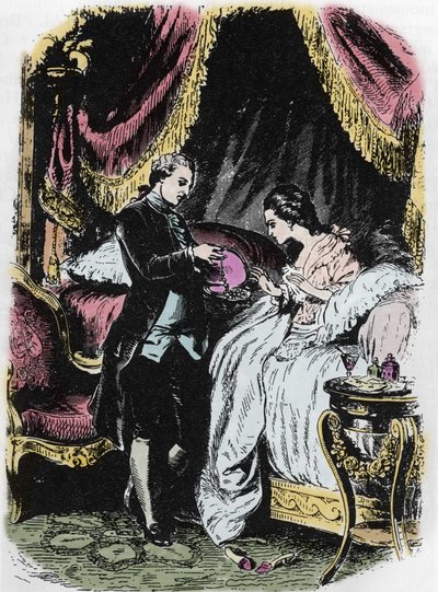 Il liquore della regina ispira il caso della collana. Disegno di Felix Philippoteaux (1815-1884) per 