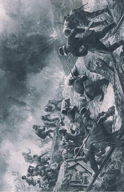 Attacco, illustrazione da Hindenburg pubblicato da Daterlandischer Derlag C U Weller Berlin da Felix Schwormstadt