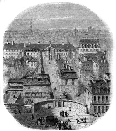 Veduta della manifattura di arazzi dei Gobelins a Parigi, con il convento dei Cappuccini, l
