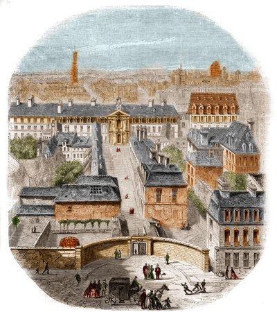 Veduta della fabbrica di arazzi dei Gobelins a Parigi, con il convento dei Cappuccini, l