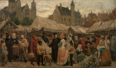 Una fiera a Gand nel Medioevo, studio, 1862 circa (olio su tela) da Felix de Vigne