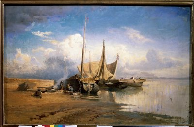 Vista della Volga, barche da Feodor Alexandrovich Vassiliev