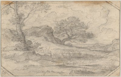 Paesaggio ideale con due alberi e massiccio roccioso da Ferdinand (Johann Heinrich Ferdinand) von Olivier