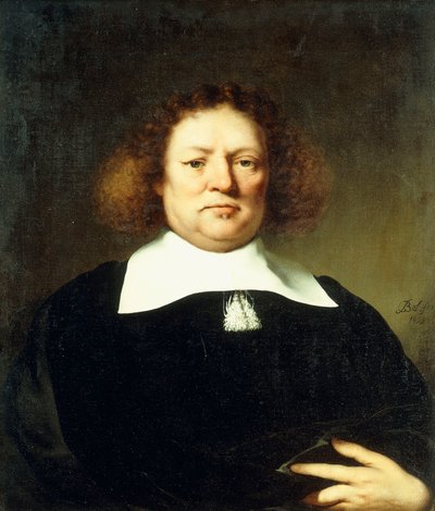 Ritratto di un gentiluomo, detto Lord Hebdon, a mezza lunghezza, che indossa un costume nero e un colletto bianco da Ferdinand Bol
