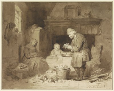 Mentre una donna si addormenta, un vecchio sbuccia patate da Ferdinand De Braekeleer (I)