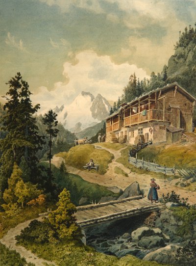 Paesaggio alpino con un ponte da Ferdinand Gatt