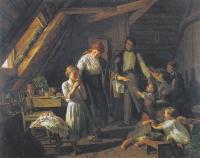 Separazione dei genitori - il figlio maggiore si prende cura dei fratelli e delle sorelle in assenza dei genitori da Ferdinand Georg Waldmuller