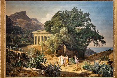 Un Tempio Dorico con Castelmola e Taormina sullo sfondo da Ferdinand Georg Waldmuller