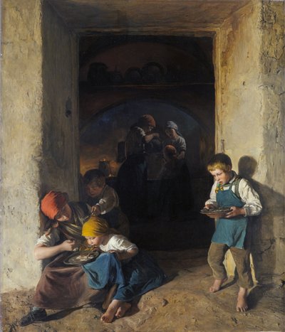 Bambini che ricevono la colazione da Ferdinand Georg Waldmuller