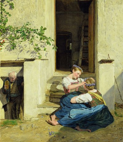 Ragazze che fanno ghirlande, 1846 da Ferdinand Georg Waldmuller