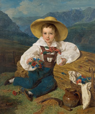 Conte Demetrius Apraxin da bambino davanti a un paesaggio montano da Ferdinand Georg Waldmuller